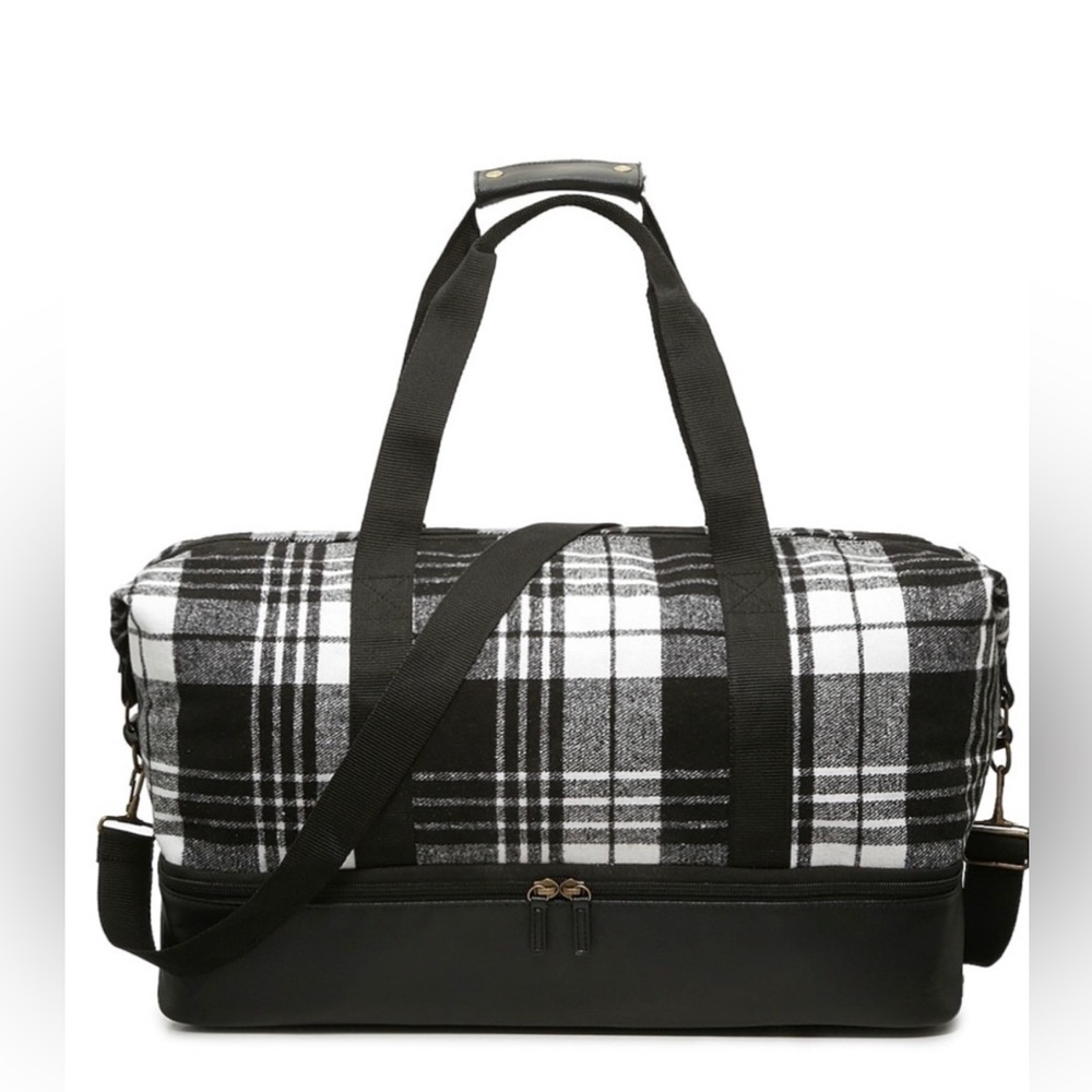 NWT Black and White Plaid Weekender bag
